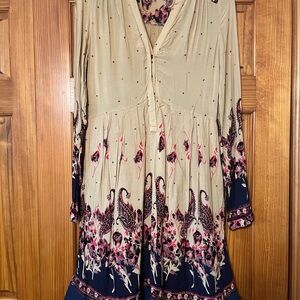 Free People Beige and Navy Long Sleeve Dress